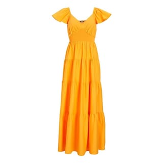 EXPRESS V-Neck Flutter Sleeve Tiered Poplin Maxi Dress - XS | Indo4ward
