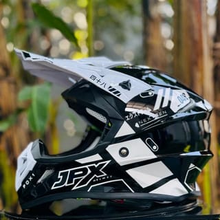 JPX X48 Black White Cross Helmet + Protective Goggle - Helmet Only